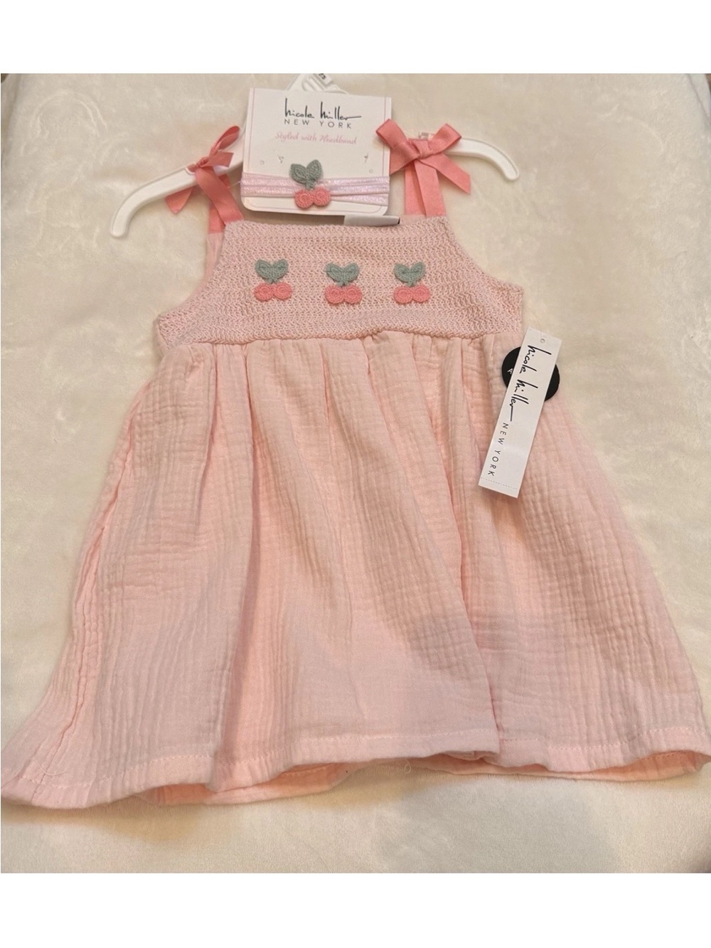 Crochet and Gauze Cherry Themed Infant 12/18 Month Dress